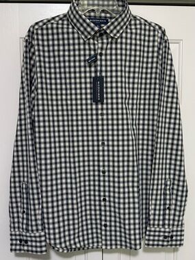 Mizzen + Main Leeward Trim No Tuck NWT $138 Blue Beige Plaid Button Up Shirt